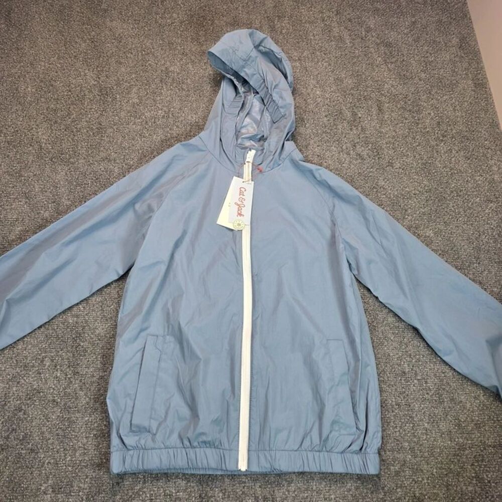 Kids Unisex Light Blue Hooded Windbreaker Jacket Size 8